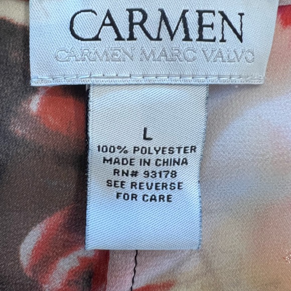Carmen Marc Valvo Sheer Floral V-Neck Blouse Size L - Picture 7 of 8